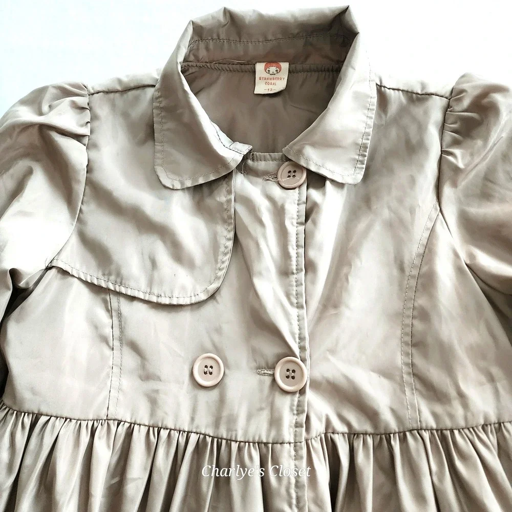 Strawberry Coral Kids Girl Size 13 Tan Beige Trench Coat Dress with Tulle‎ Skirt